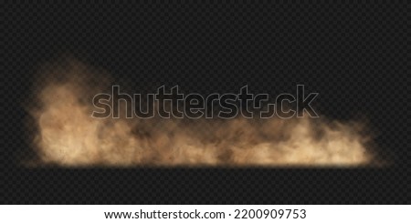 Dust sand cloud with stones and flying dusty particles isolated on transparent background. Brown dusty cloud or dry sand flying. Realistic vector illustration.