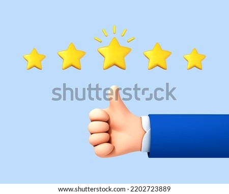 3D cartoon hand thumb up for success or good feedback. Positive concept and like symbol. Customer review rating and client feedback concept. Vector 3d illustration
