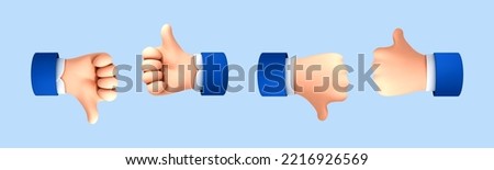 3D cartoon hand with thumb up and down gesture. Vote or rating signs concept. Vector 3d illustration
