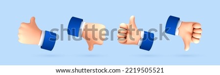 3D cartoon hand with thumb up and down gesture. Vote or rating signs concept. Vector 3d illustration