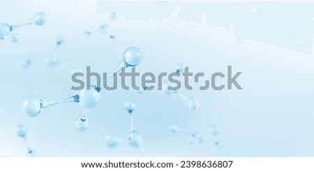 3D glass molecules or atoms on light blue background. Concept of biochemical, pharmaceutical, beauty, medical. Science or medical background. Vector 3d illustration