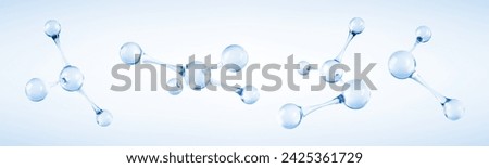 3D glass molecules or atoms on light blue background. Concept of biochemical, pharmaceutical, beauty, medical. Science or medical. Vector 3d illustration