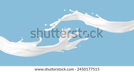 Milk or yogurt splashes isolated on blue background. Liquid splash. Vector illustration