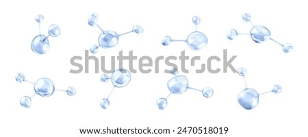 Blue molecules with biological and chemical concept. Collagen or serum molecules. Сoncept skin care cosmetics solution. Vector 3d illustration