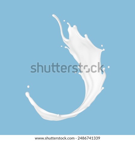 Milk splash isolated on blue background. Natural dairy product, yogurt or cream splash. Realistic vector illustration
