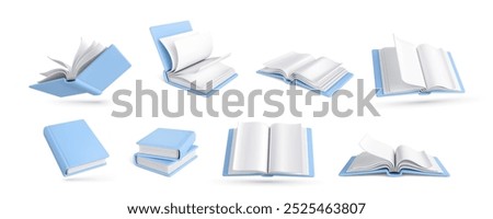 Set of 3d realistic books isolated on white background. 3D book icons. Vector illustration