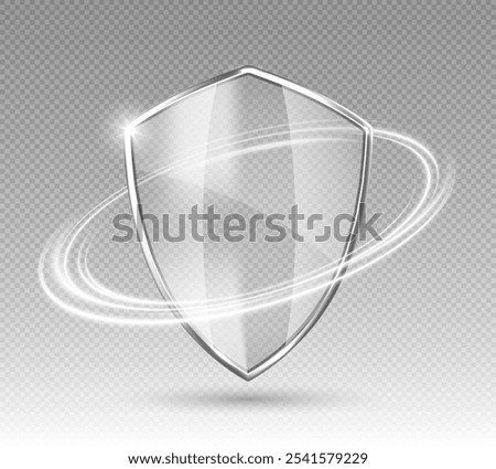 Transparent glass protection shield with glow effect. Safeguard sign. Security concept. Vector illustration