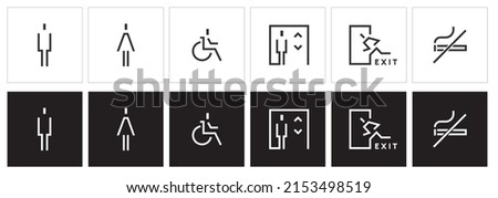 Modern Icons vector. Restroom signage. Elevator and Exit and No Smoking sign. 