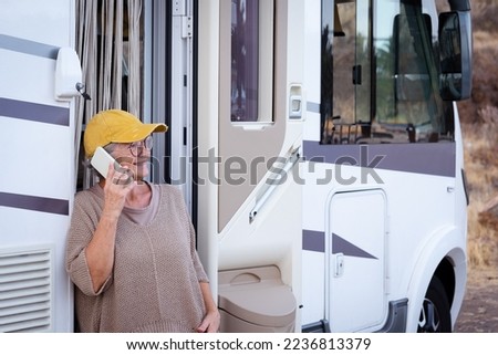 Similar – Image, Stock Photo A old camper with a fancy curtain