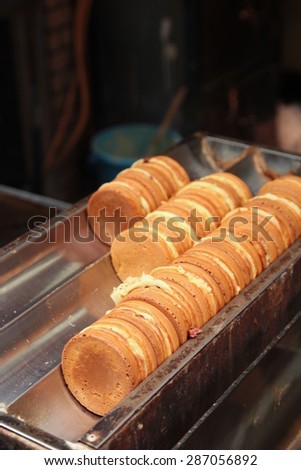 Japanese Traditional Dessert, Imagawayaki Made of Red Bean Jam (azuki) Filling Sandwiched Between Two Crisp Wafers often Found at Japanese Festivals.