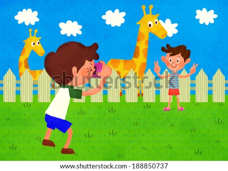 Illustration of children at zoo