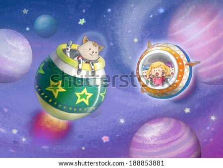 Illustration of childhood space characters