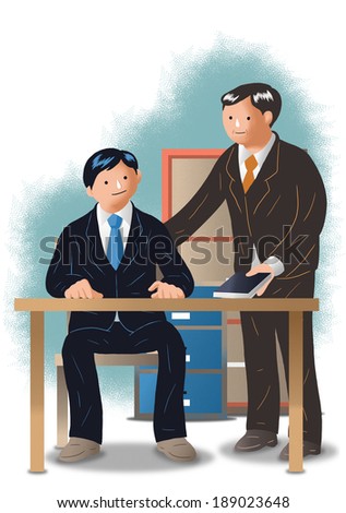 businessman, work instructions and communication in the workplace