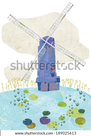 rural landscape and mill on hill
