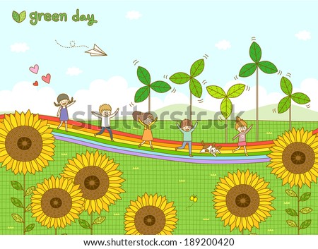 Illustration of children and green day