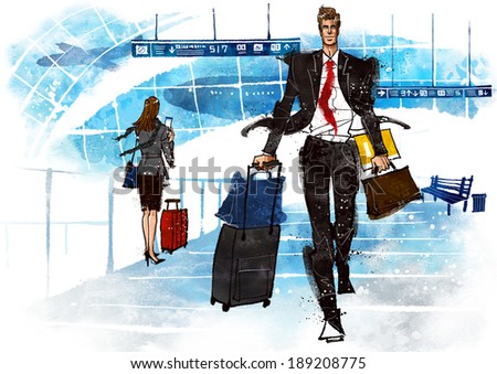 Illustration of business man at airport