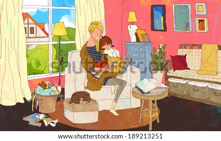 Illustration of girl reading story