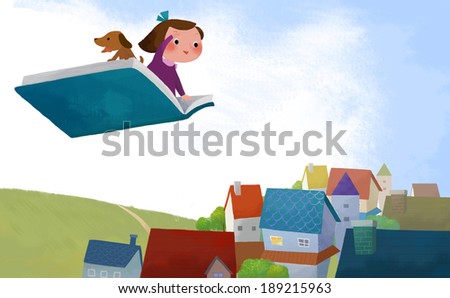 Illustration of life and flying with a book