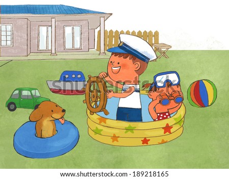 Illustration of life style and small swimming pool