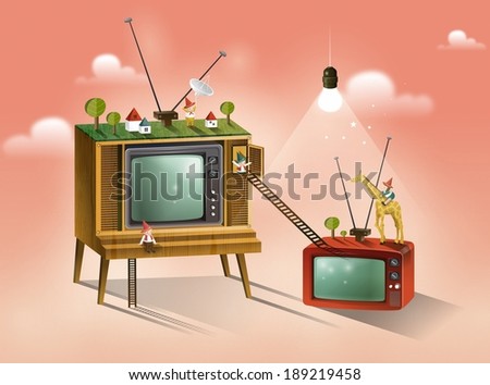 Illustration of imagination and television set