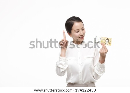 the image of Asian business woman with bank note