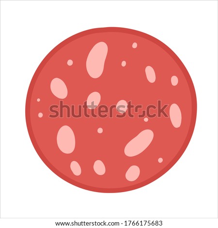 Round slice of sausage salami vector flat material design isolated on white.