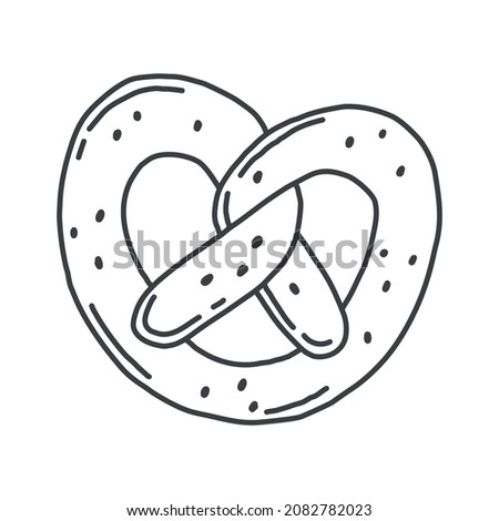 Pretzel in simple doodle style. Vector illustration isolated on white background.