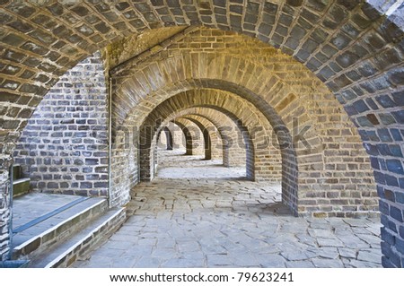 beautiful old brick arcades surrounding the amphitheater in Xanten