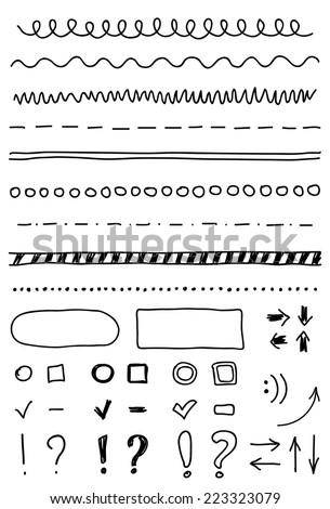 Set of hand drawing elements for edit and select text.