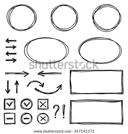 Set of hand drawn elements for selecting text.