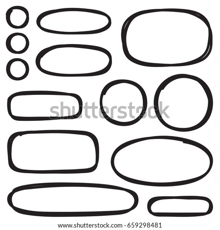 Set of hand drawn elements for selecting text. Oval, round and rectangle frame.