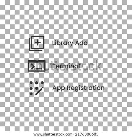 vector icon of simple forms of library add, terminal and app registration