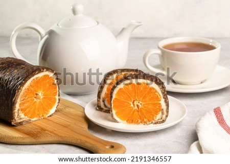 Similar – Image, Stock Photo Baked roll cake with Physalis flowers