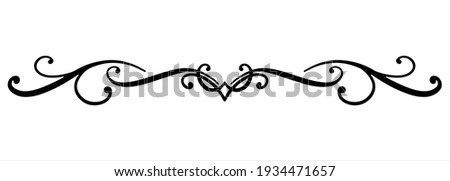 Linear black vector drawing for holidays, Valentine's day, March 8, birthday, mother day. Separator for text with rounded lines, wavy lines, and dots at the end. Romantic pattern for greeting product
