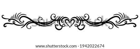 Linear black vector drawing for holidays, Valentine's day, March 8, birthday, mother day. Separator for text with rounded lines, wavy lines, and heart. Romantic pattern for greeting product