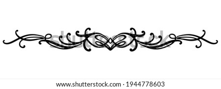 Linear black vector symmetrical design for holidays, Valentine's day, March 8, birthday, mother day, new year. Separator for text with rounded lines and wavy lines. Pattern for greeting product