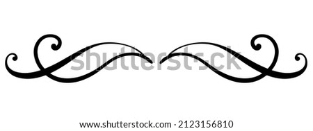 a Black vector wavy motif drawn with a calligraphic line with a dot at the end, a decorative element similar to a mustache, a design that can be used as a divider for pages, decoration for products
