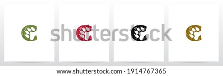 Paw Print With Claws On Letter Logo Design C