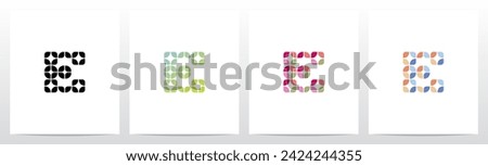 Rounded Squares Star Tiles Letter Logo Design E