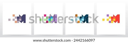 Square Pixel Trail Eroded Letter Initial Logo Design M