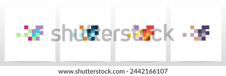 Square Pixel Trail Eroded Letter Initial Logo Design F