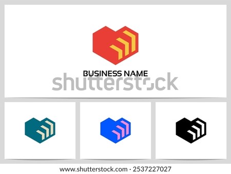 Geometric Shape Heart Bar Chart Block Building Inside Logo Design