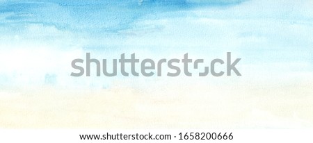 Hand painted blue sky and yellow abstract watercolor background. Hand drawn grunge backdrop for banner, greeting card, website, invitation, celebration 商業照片 © 