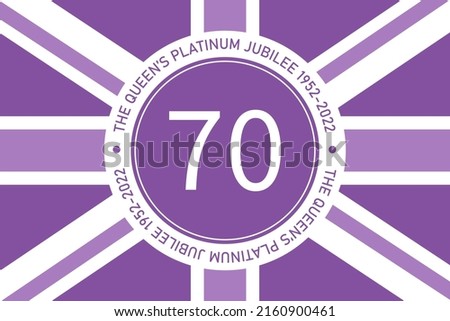 The Queen's Platinum Jubilee celebration sign with union jack flag in purple color. Vector flat illustration. Design for greeting  card, banner, flyer