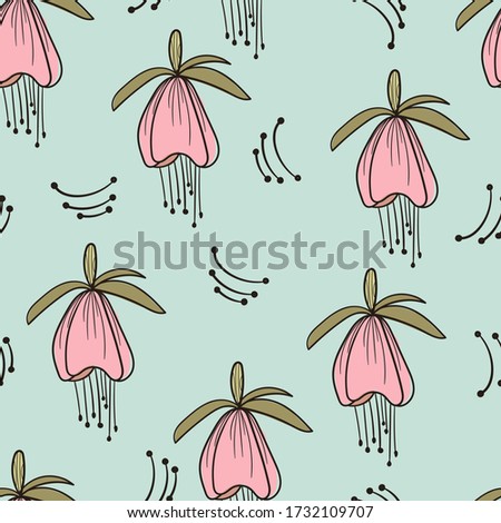 seamless floral pattern with hand drawn fuchsia flowers. creative floral designs for fabric, wrapping, wallpaper, textile, apparel. vector illustration