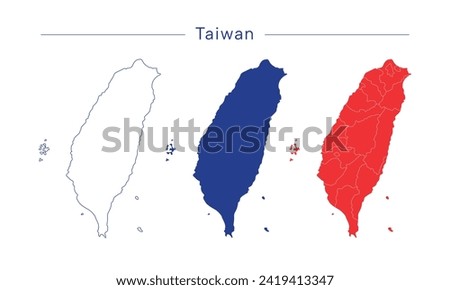 Set of 3 maps of Taiwan. Vector illustrations