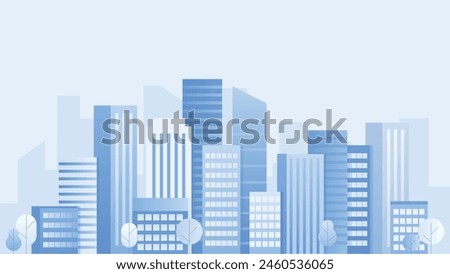 Cityscape background, City buildings and trees at city view. Monochrome urban landscape with clouds in the sky. Modern architectural flat style vector illustration.