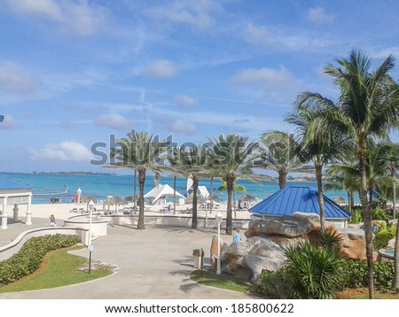 NASSAU, BAHAMAS - FEBRUARY 05, 2014: Tourists on the beach at Nassau Bahamas USA