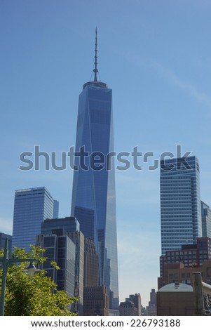 NEW YORK, USA - SEPTEMBER 23, 2014: The One World Trade Center in Manhattan replaces the Twin Towers after the September 9 events
