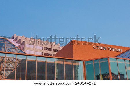 EDMONTON, CANADA - AUGUST 7, 2014: The Citadel Theatre is the major venue for theatre arts in the city of Edmonton, located in the Downtown Core on Churchill Square